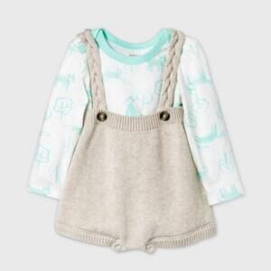 NEW Baby Cat & Jack Knit Sweater 18M Romper Oatmeal Neutral Cottage Core